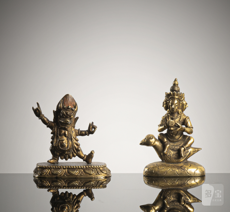 TWO GILT-BRONZE FIGURINES OF A LOCAL DIVINITY AND YAMA